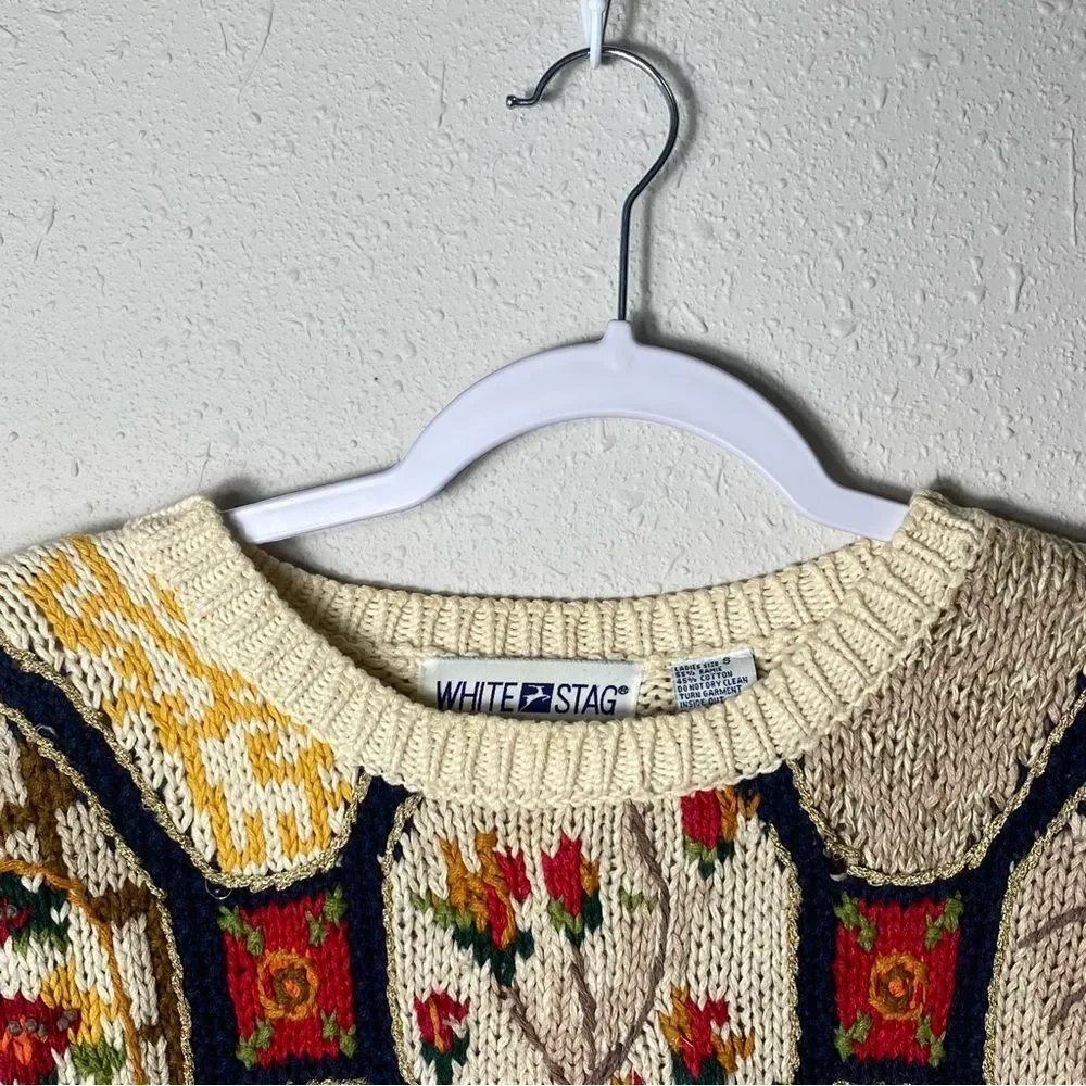 Vintage 1990's White Stag Fall Knit Patchwork Sweater Women's Size Small